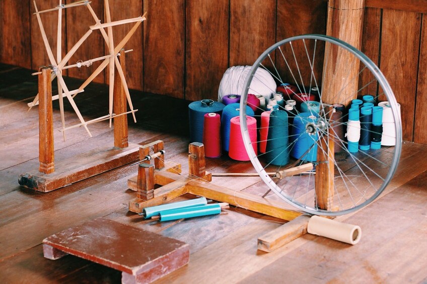 Small looms on a table in Prasat Bakong, Cambodia