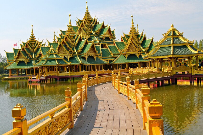 Building complex and bridge at the Ancient City in Thailand
