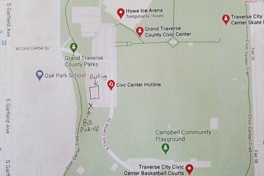 A map with Grand Traverse County Parks, Oak Park School, Civic Center Hotline, and Campbell Community Playground. 3