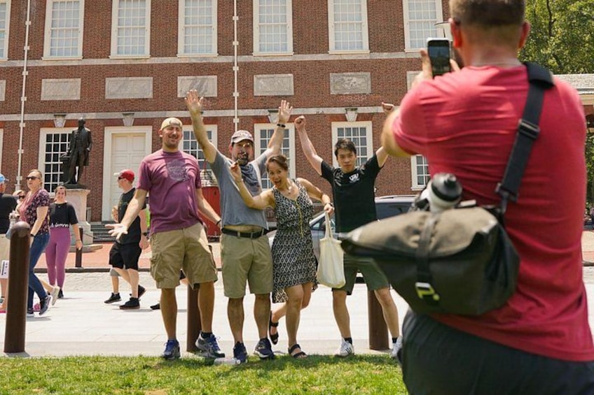 Posing for photos outside of Independence Hall 2