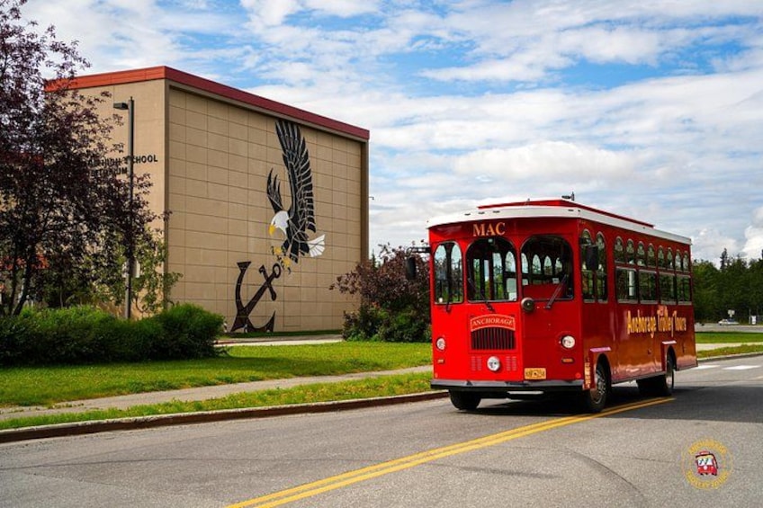Trolley at west high eagle mural 4