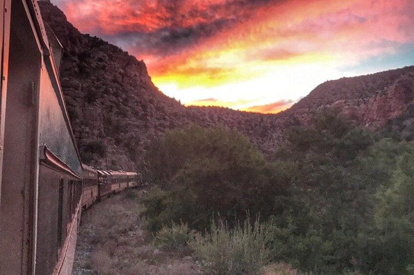 Magnificent Arizona sunset seen from Verde Canyon Railroad's special Saturday Night Starlight rides on select summer dates. 3