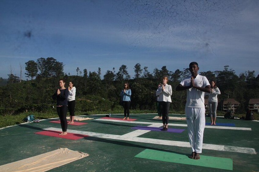 Un groupe de personnes pratiquant le yoga en plein air sur des tapis. 5