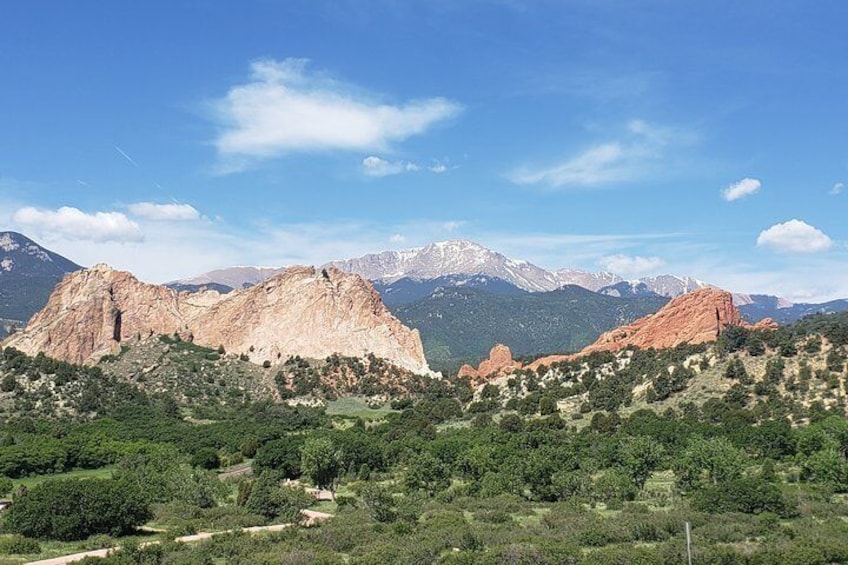 Garrden of the Gods and Pikes Peak in the background