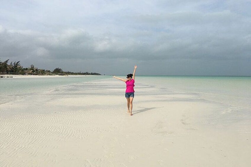 Una persona de pie en una playa arenosa bajo un cielo nublado. 2