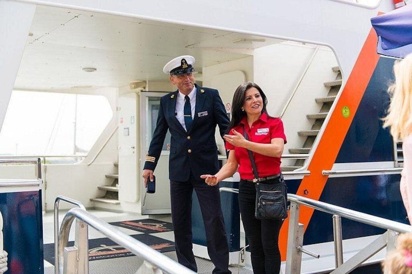 A person in a uniform walking on a staircase. 4