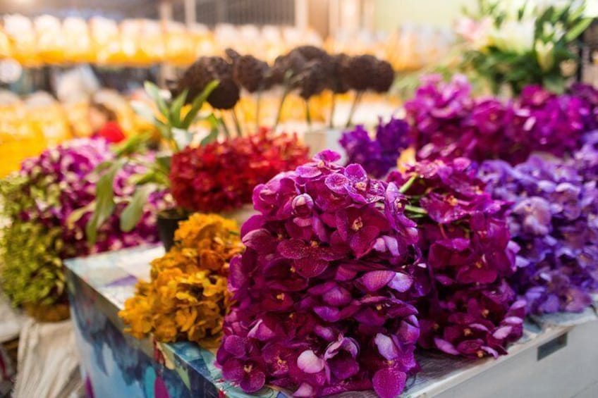 Vendors at Pak Klong Talat Flower Market sell flowers wholesale as well as hand-strung garlands. 2
