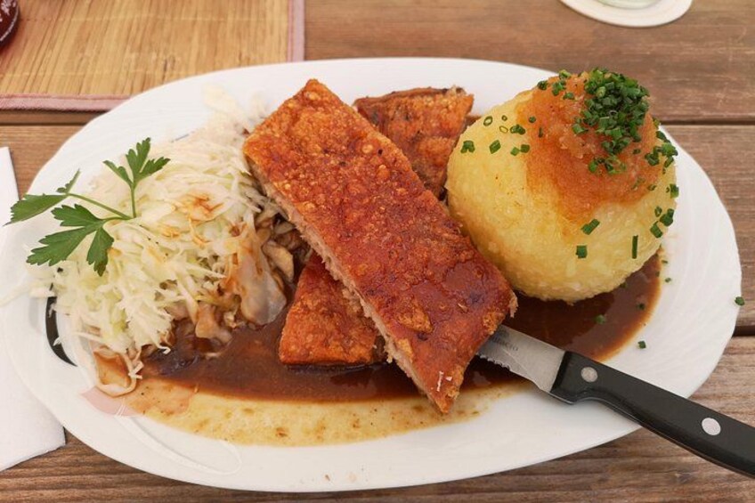 Traditional lunch at the beer garden, Pork and sauerkraut, yum. 4