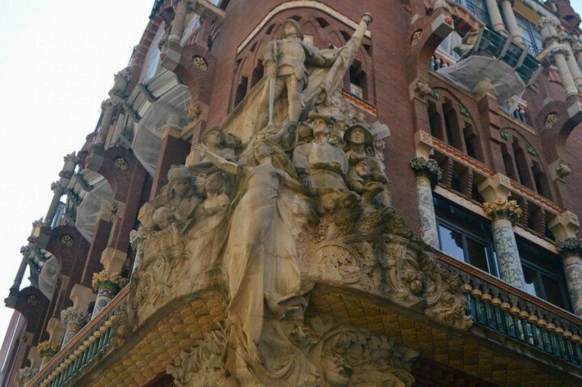 A detailed architectural facade with ornate sculptures and intricate designs. 4
