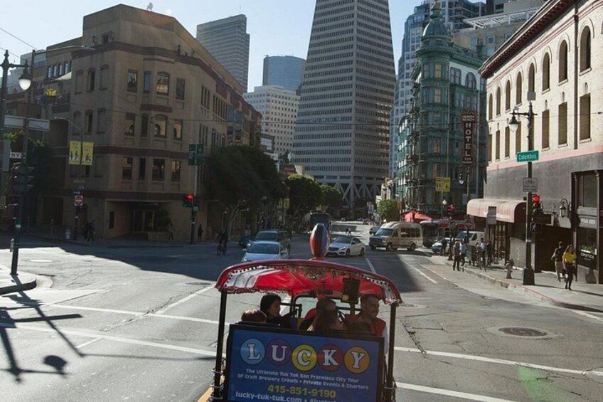 Headed toward the Transamerica Pyramid from North Beach on the Lucky Tuk Tuk Ultimate City Tour 2