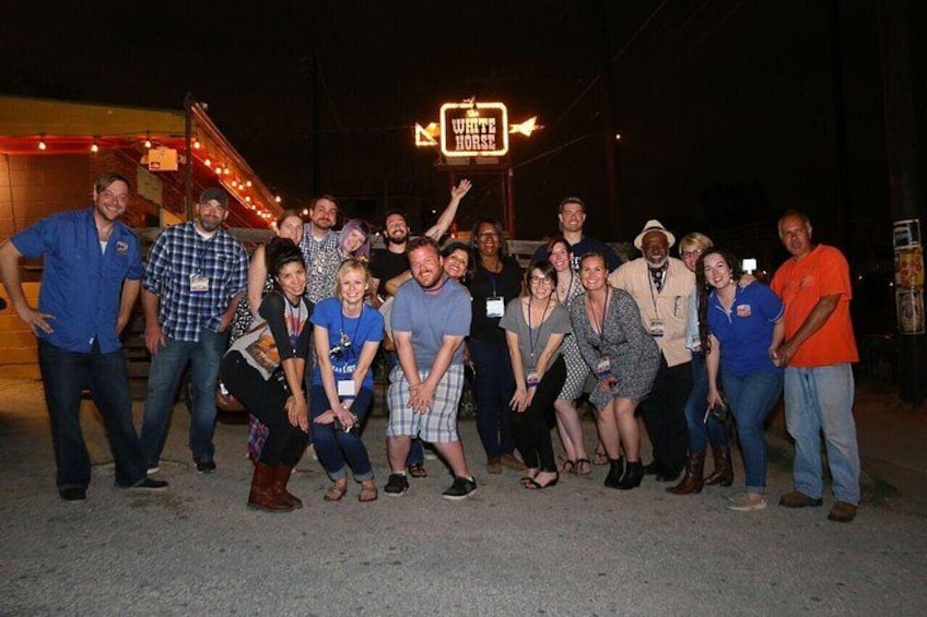 Group having fun outside The White Horse honky tonk 2