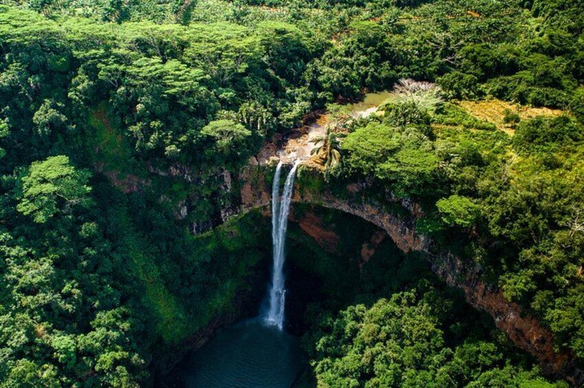 Une cascade se précipite le long d’une falaise, entourée d’une forêt verdoyante et luxuriante. 1