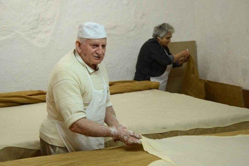 Giorgos Hatziparashos making phyllo dough 5