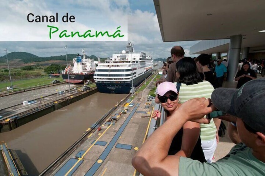 A cruise ship passing through the Panama Canal. 1