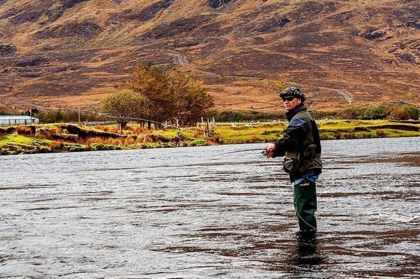 River fishing for Wild Brown Trout. Ballynahinch River, French speaking Ghillie