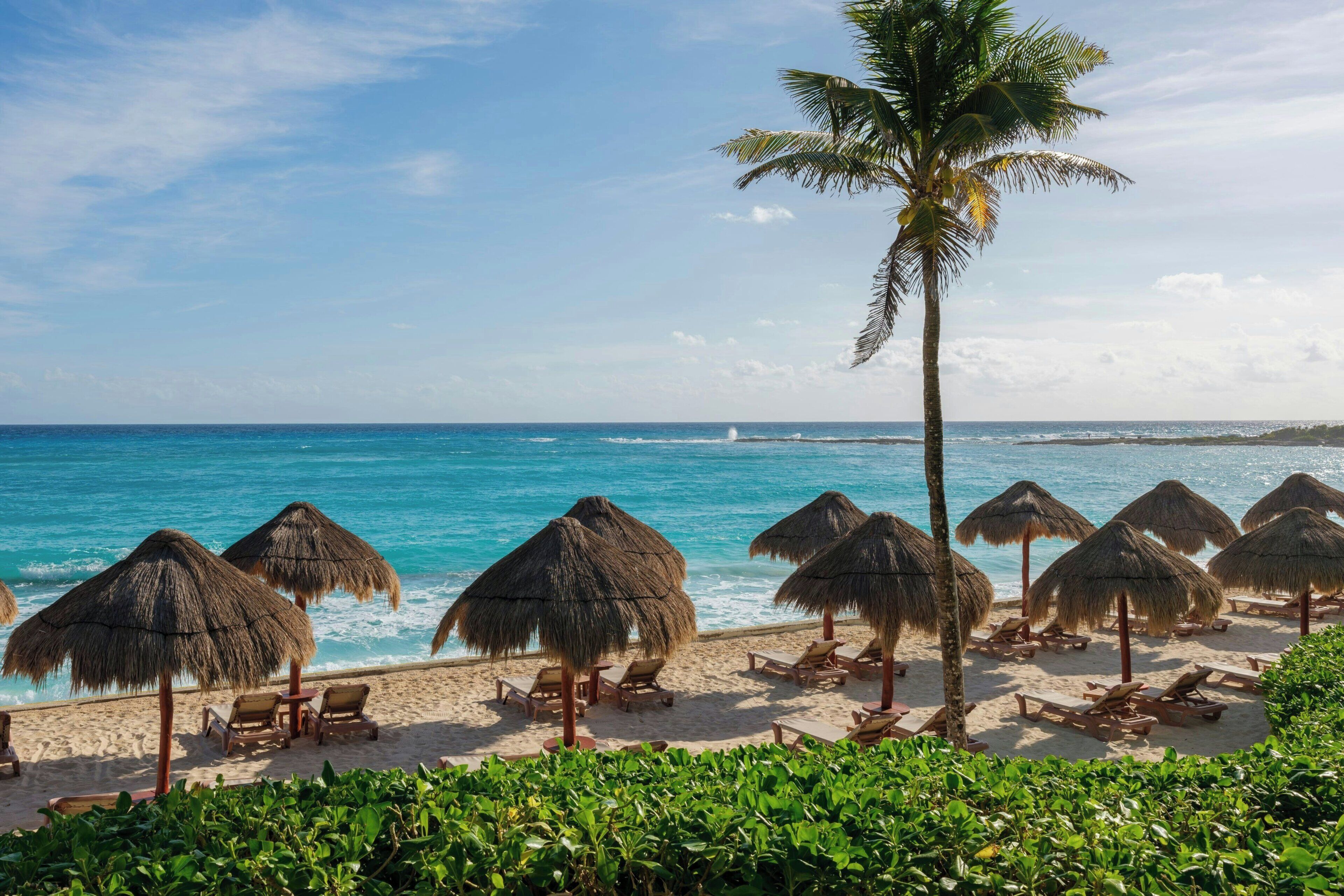 On the beach, sun loungers, beach umbrellas, beach massages
