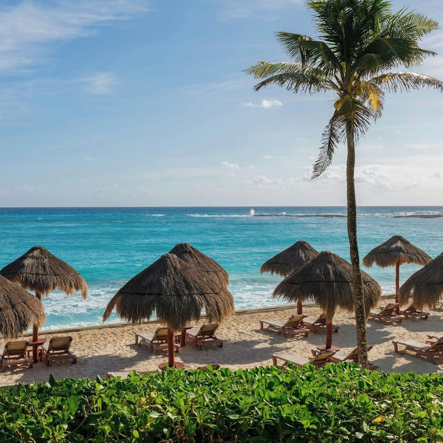 On the beach, sun-loungers, beach umbrellas, beach massages