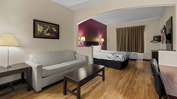 Premium bedding, desk, blackout curtains, soundproofing