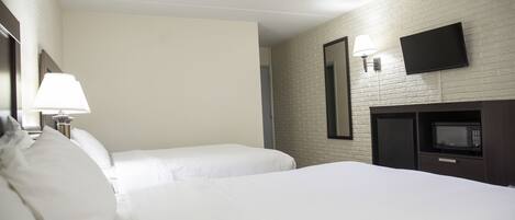 Desk, laptop workspace, blackout curtains, iron/ironing board