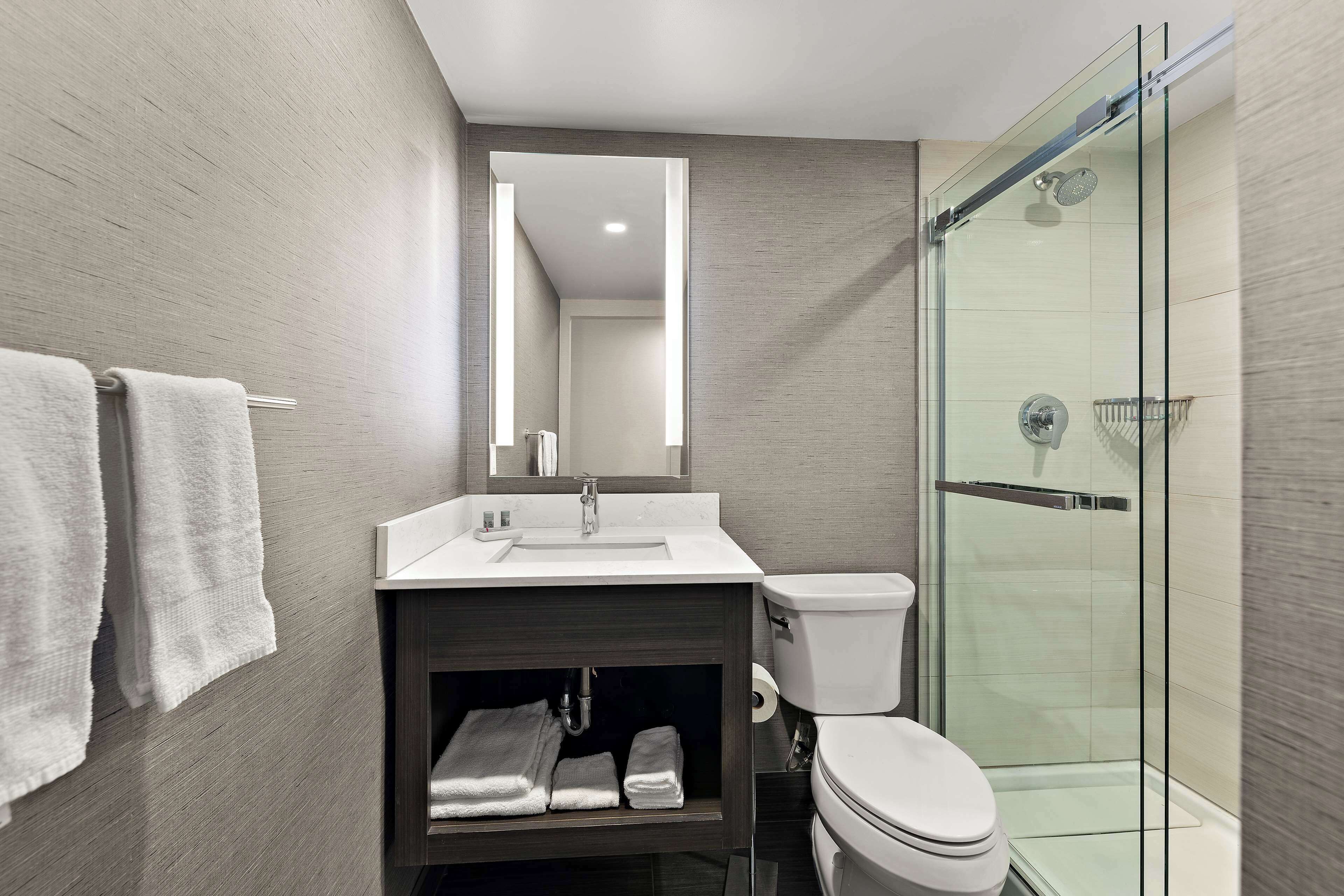 shower, hydromassage showerhead, free toiletries, hair dryer