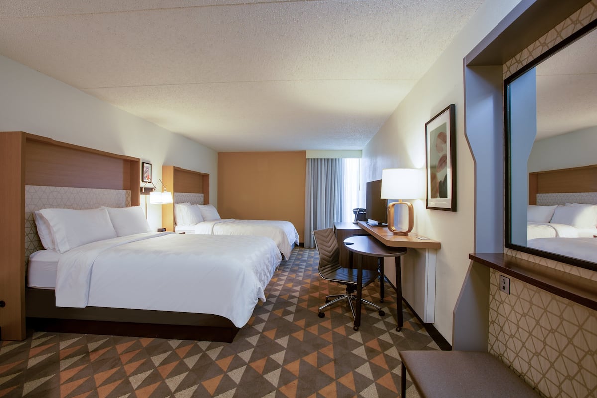 Standard Room, 2 Queen Beds | Desk, laptop workspace, blackout drapes, iron/ironing board