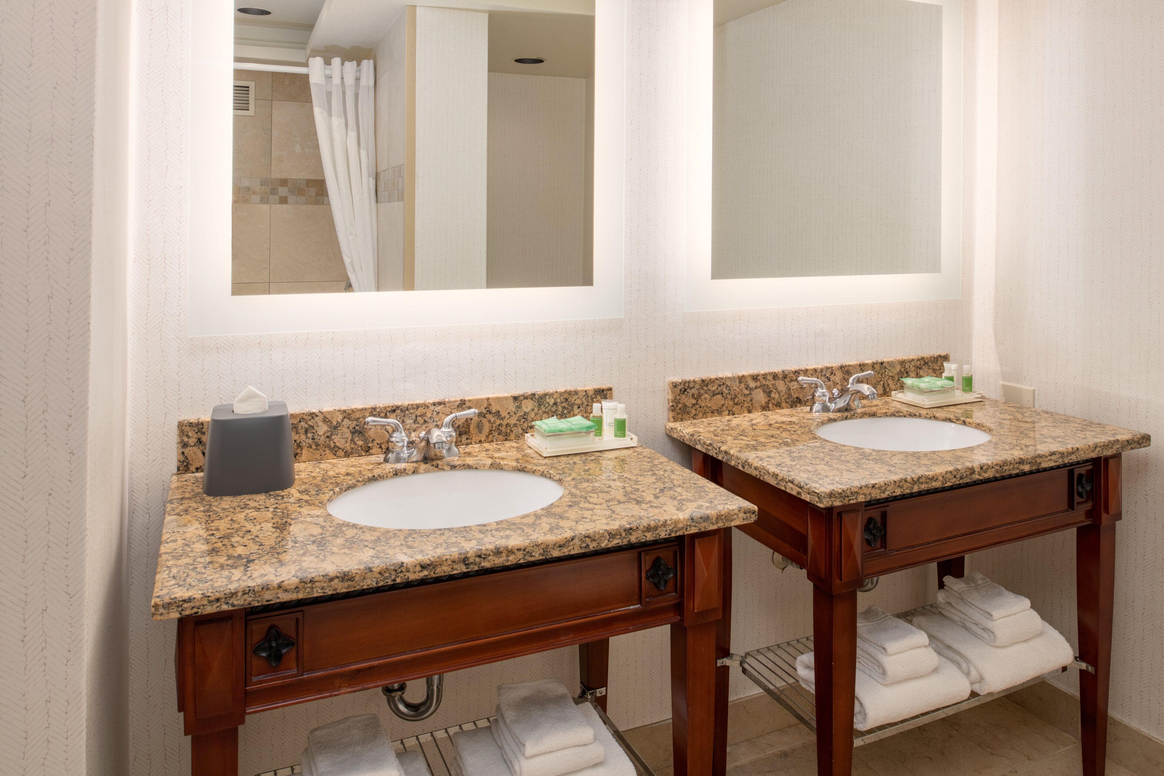 combined shower/bathtub, free toiletries, hair dryer, towels