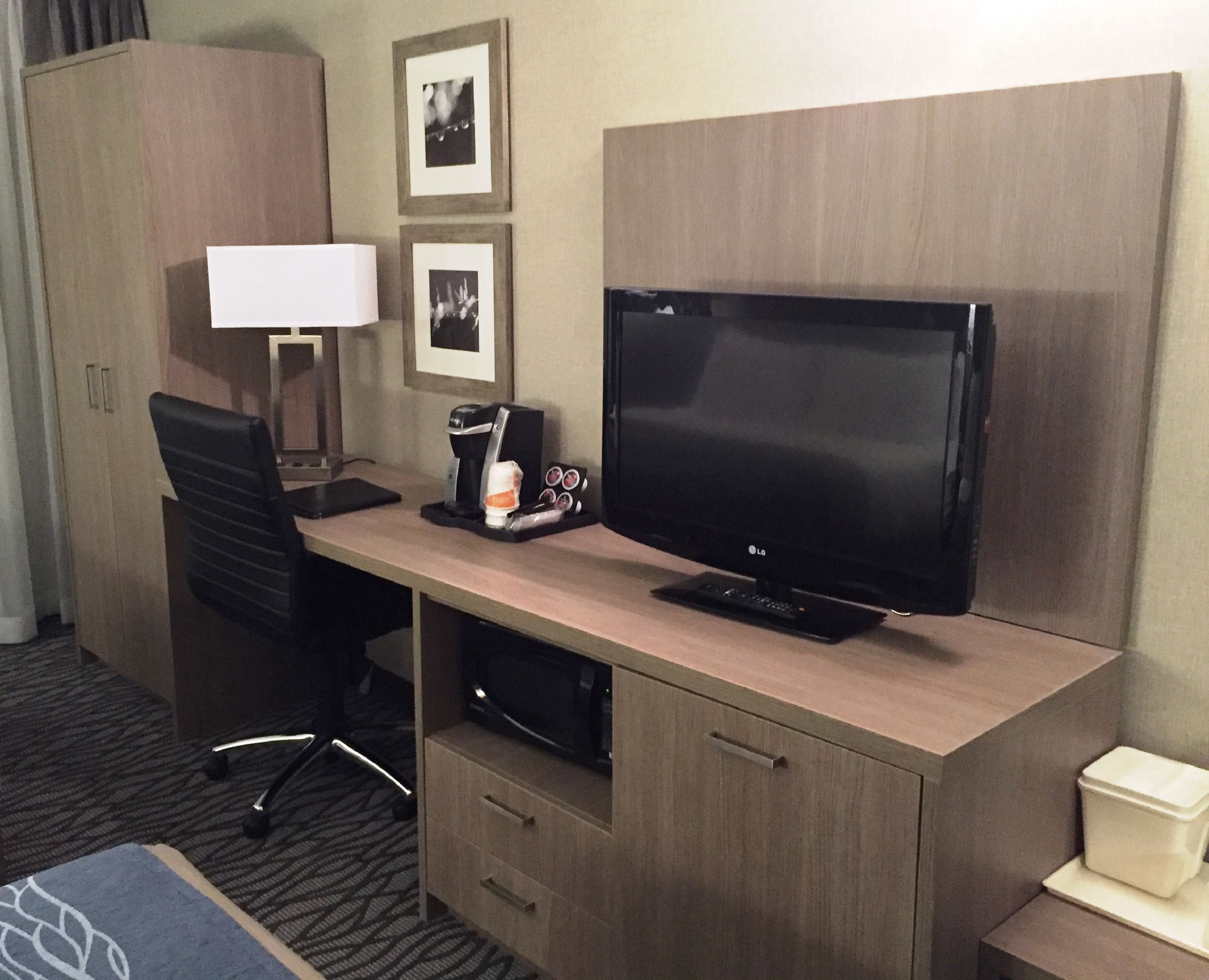 premium bedding, pillow-top beds, desk, blackout curtains