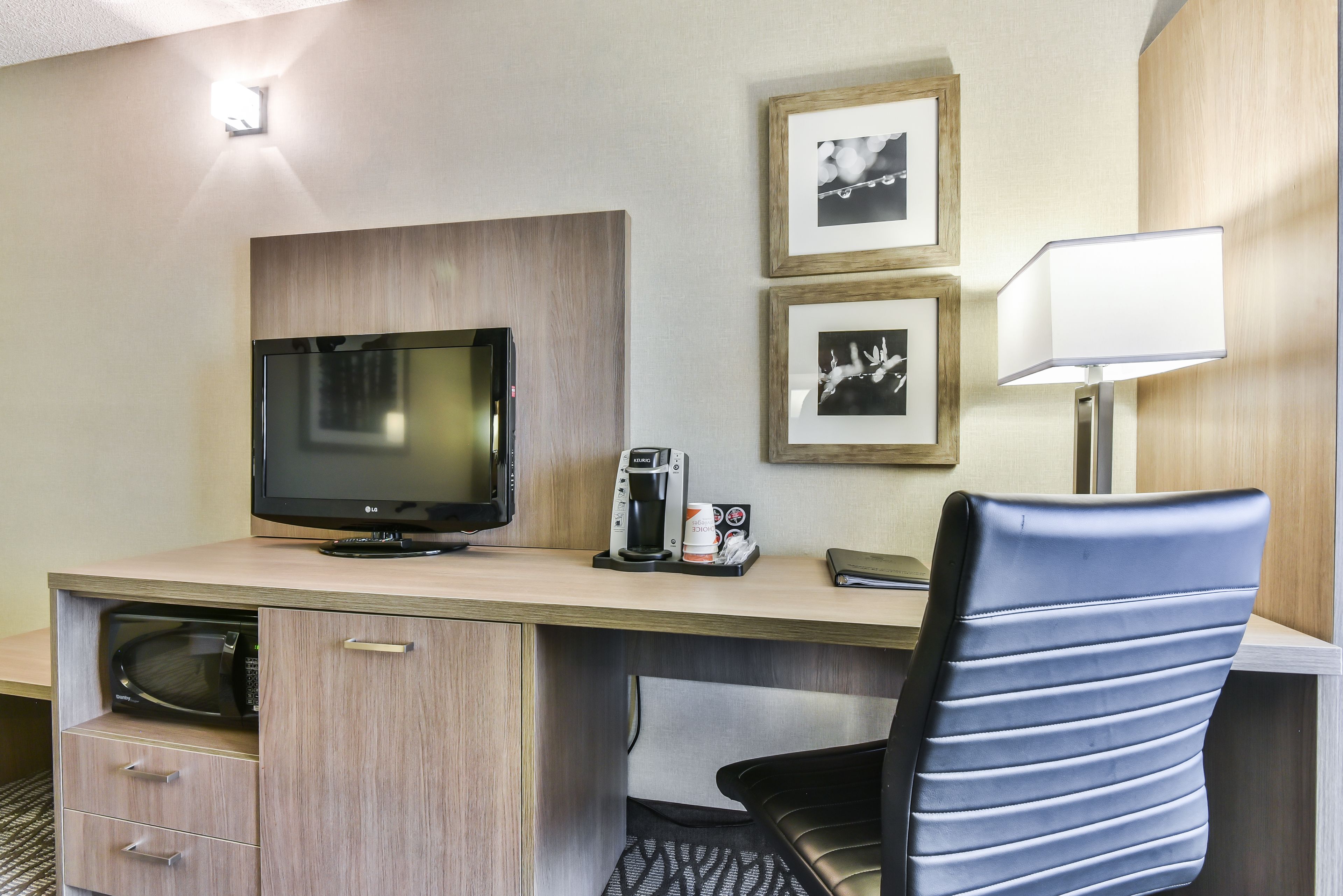 premium bedding, pillow-top beds, desk, blackout curtains