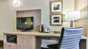 Premium bedding, pillowtop beds, desk, blackout drapes