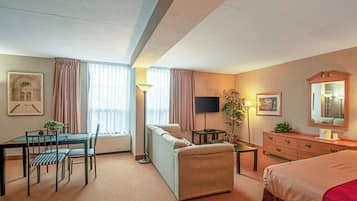 Desk, blackout curtains, iron/ironing board, cots/infant beds