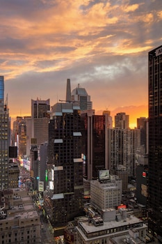Premium bedding, pillowtop beds, in-room safe, desk at Sheraton New York Times Square Hotel