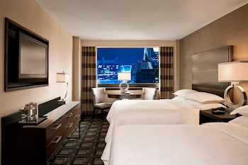 Premium bedding, pillowtop beds, in-room safe, desk at Sheraton New York Times Square Hotel