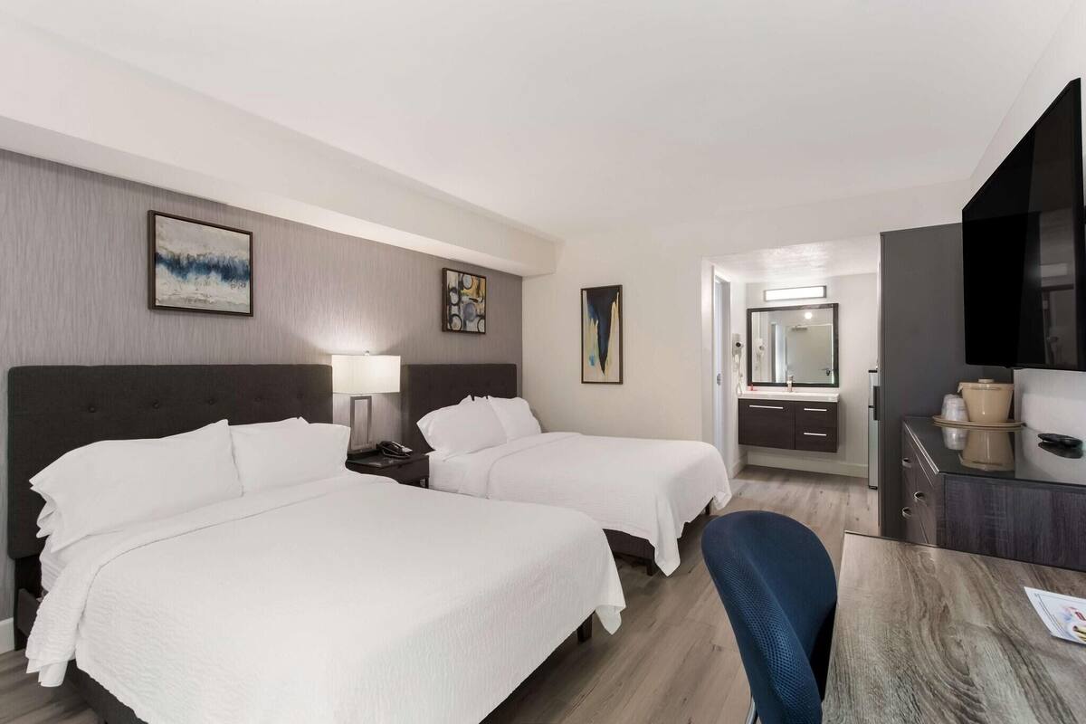 Standard Double Room, 2 Double Beds, Patio | Egyptian cotton sheets, premium bedding, desk, laptop workspace
