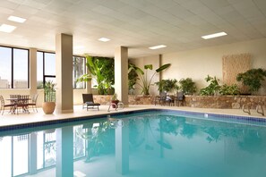 Indoor pool, open 8:00 AM to 10:00 PM, pool loungers