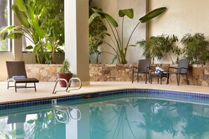 Indoor pool, open 8:00 AM to 10:00 PM, sun loungers