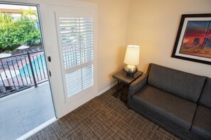 43-inch flat-screen TV with cable channels, TV, pay movies