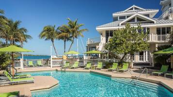 Outdoor pool, open 8:00 AM to 8:00 PM, pool umbrellas, sun loungers