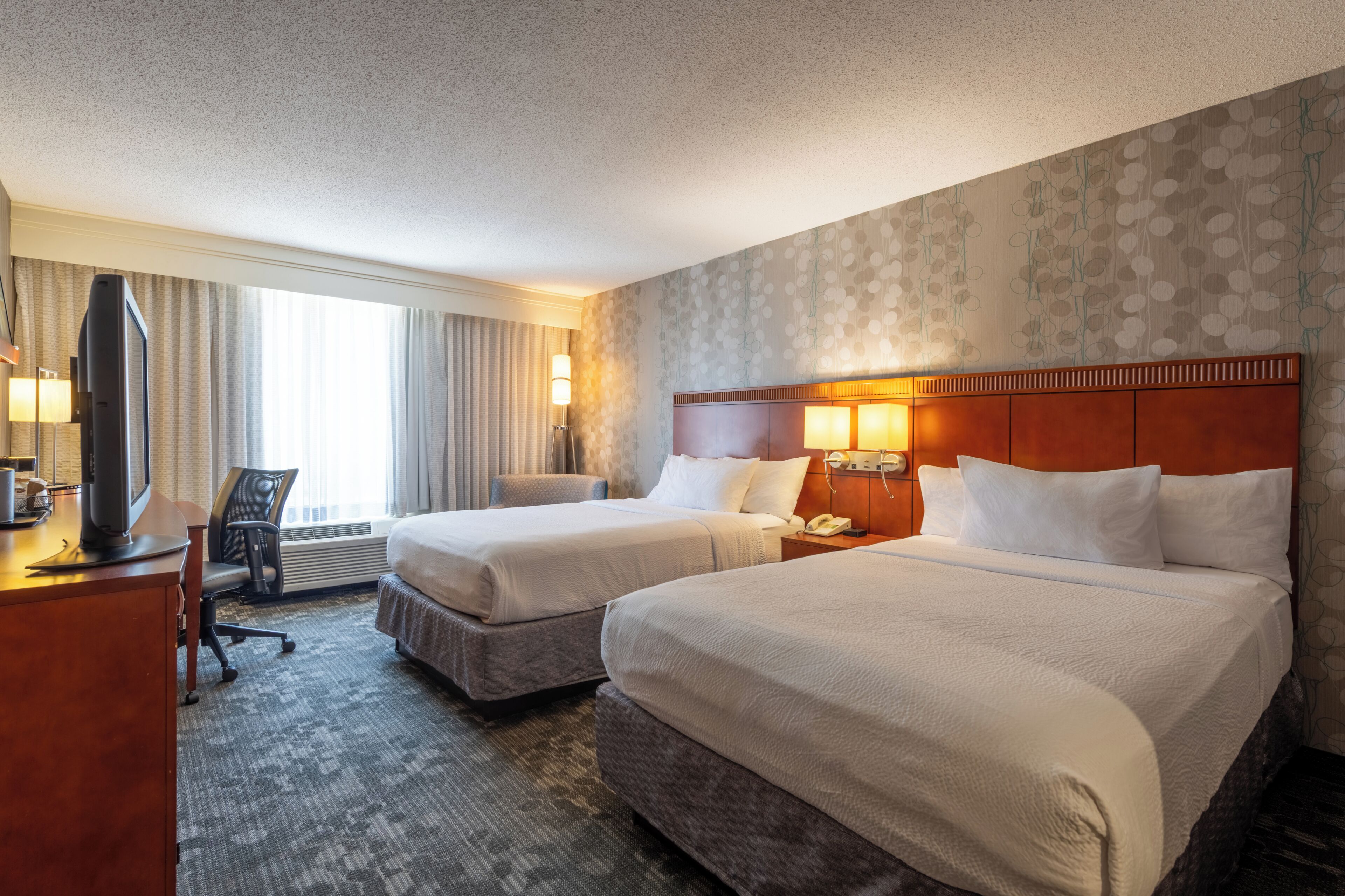 Room, 2 Double Beds, Hearing Accessible (Roll-in Shower) | Desk, iron/ironing board, free cots/infant beds, free WiFi