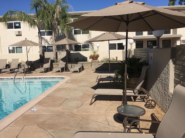 Outdoor pool, sun loungers