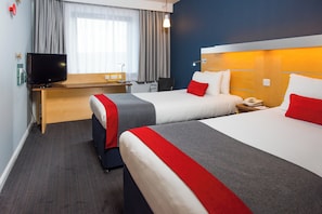 A hotel room with two beds, a desk, a television, and a lamp. - Holiday Inn Express Hemel Hempstead by IHG (Hemel Hempstead)