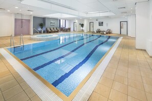 Indoor pool, open 7:30 AM to 8:00 PM, sun loungers