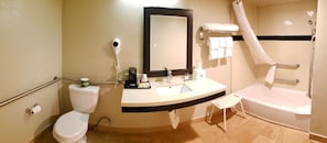 Standard Room, 2 Queen Beds, Accessible, Bathtub | Bathroom | Combined shower/tub, eco-friendly toiletries, hair dryer, towels