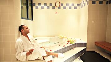 Sauna, hot tub, steam room, body treatments, deep-tissue massages