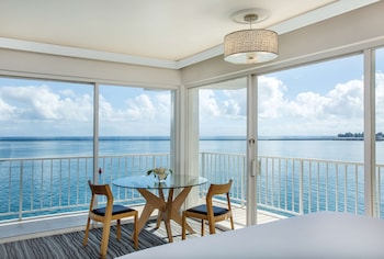 Junior Suite, 1 King Bed, Non Smoking, Oceanfront | Living area | 48-inch LCD TV with cable channels, TV at Grand Naniloa Hotel Hilo - a Doubletree by Hilton