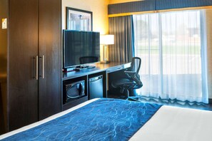 Premium bedding, desk, blackout curtains, soundproofing