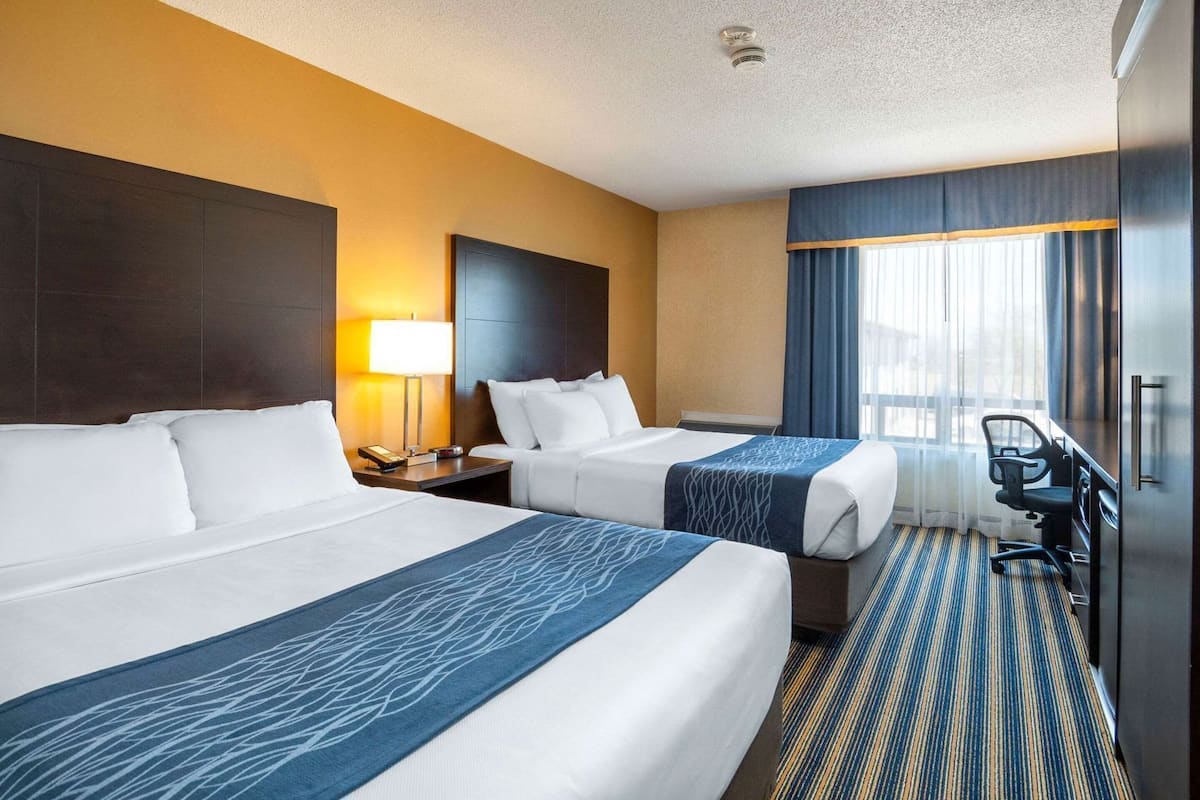 Premium bedding, desk, blackout drapes, soundproofing