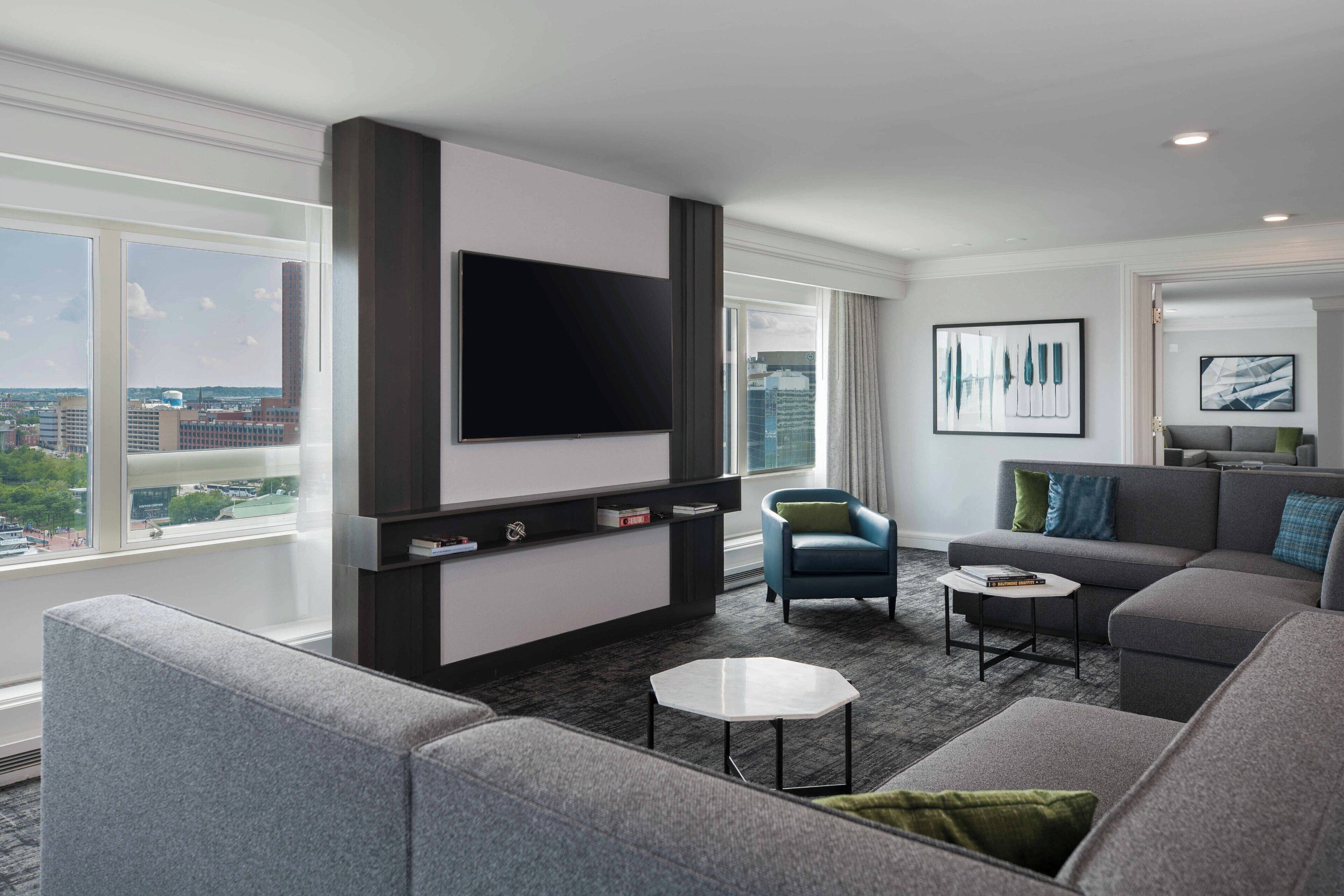 37-inch flat-screen tv with cable channels, tv, ipod dock