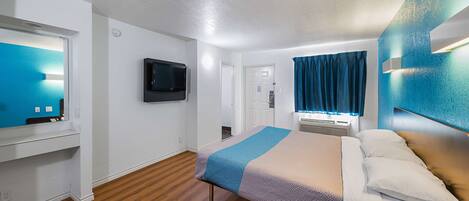 Desk, free WiFi, bed sheets