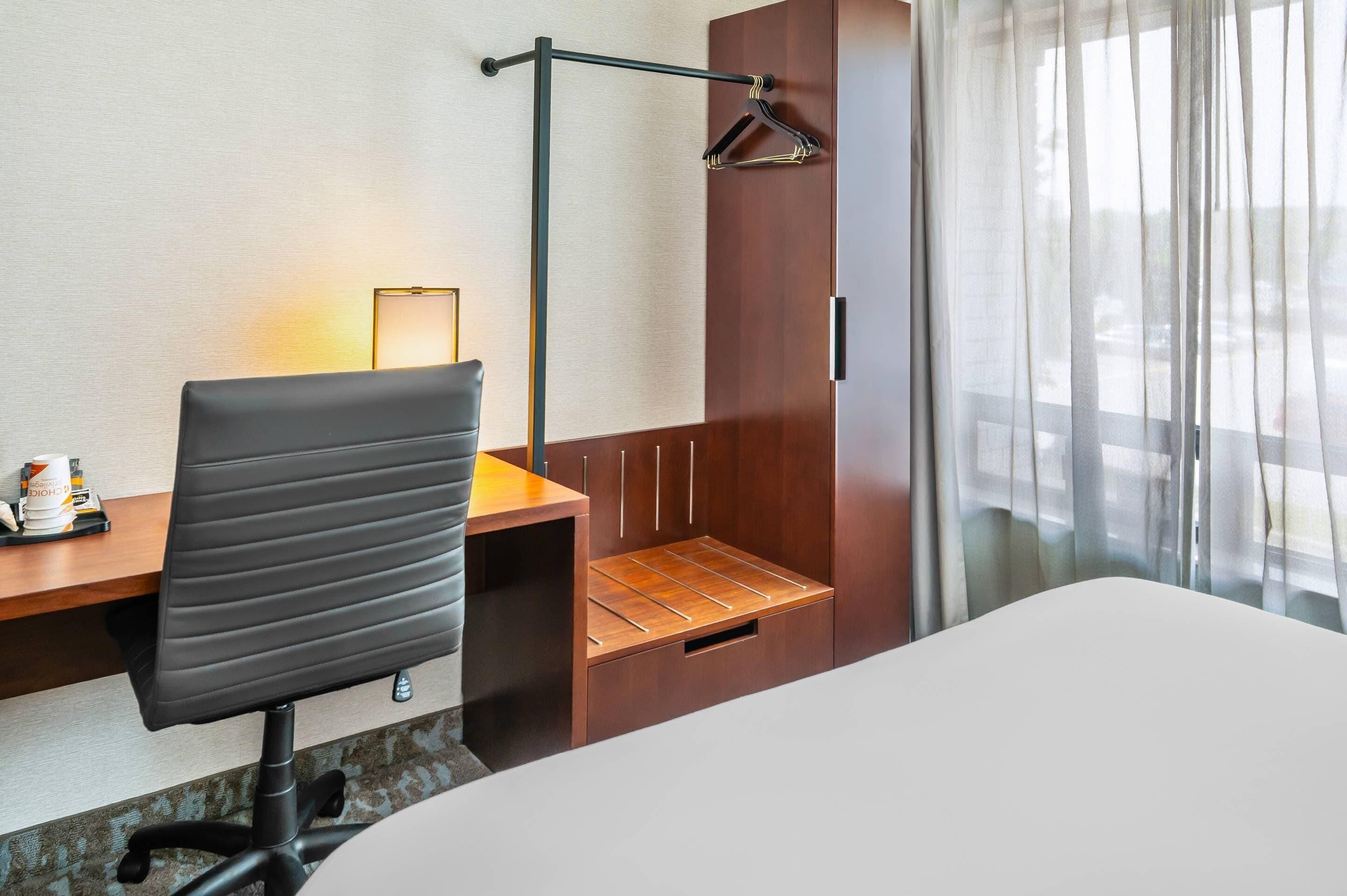 Premium bedding, pillowtop beds, desk, iron/ironing board