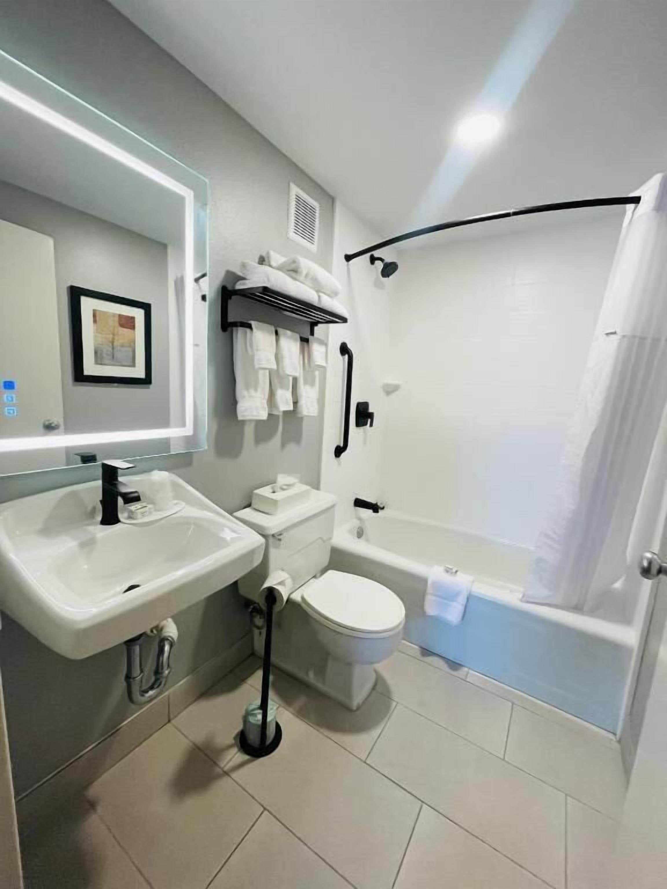 superior room, 1 king bed with sofa bed, non smoking (kitchenette) | bathroom | combined shower/bathtub, free toiletries, hair dryer, towels